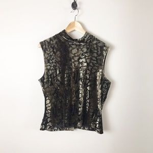 Vintage | Y2K 90’s Velvet Snakeskin Mock Neck Tank L